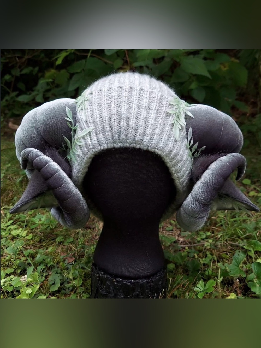 Handmade Silver Ram Faun Horn Knit Beanie